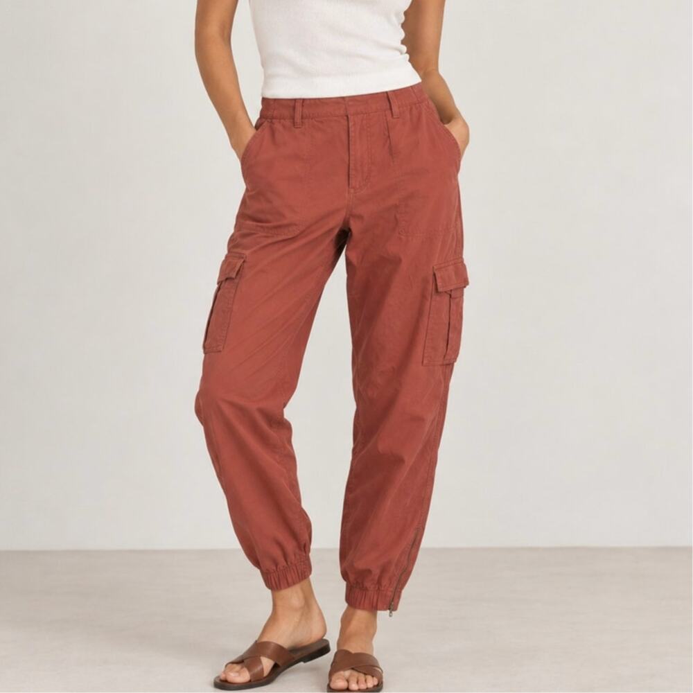 Gap Rust Terracotta Cargo Jogger Pants High Rise Utility Tapered Ankle Size 8